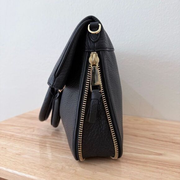 Tory Burch Fleming Two Way Pebbled Black Leather Shoulder Bag Purse Gold Hardwar - Picture 2 of 11